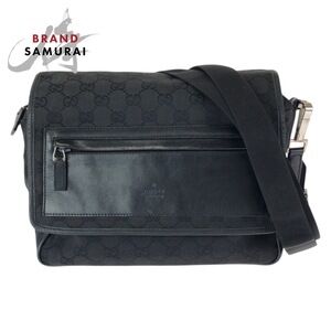 GUCCI black shoulder bag messenger GG canvas leather